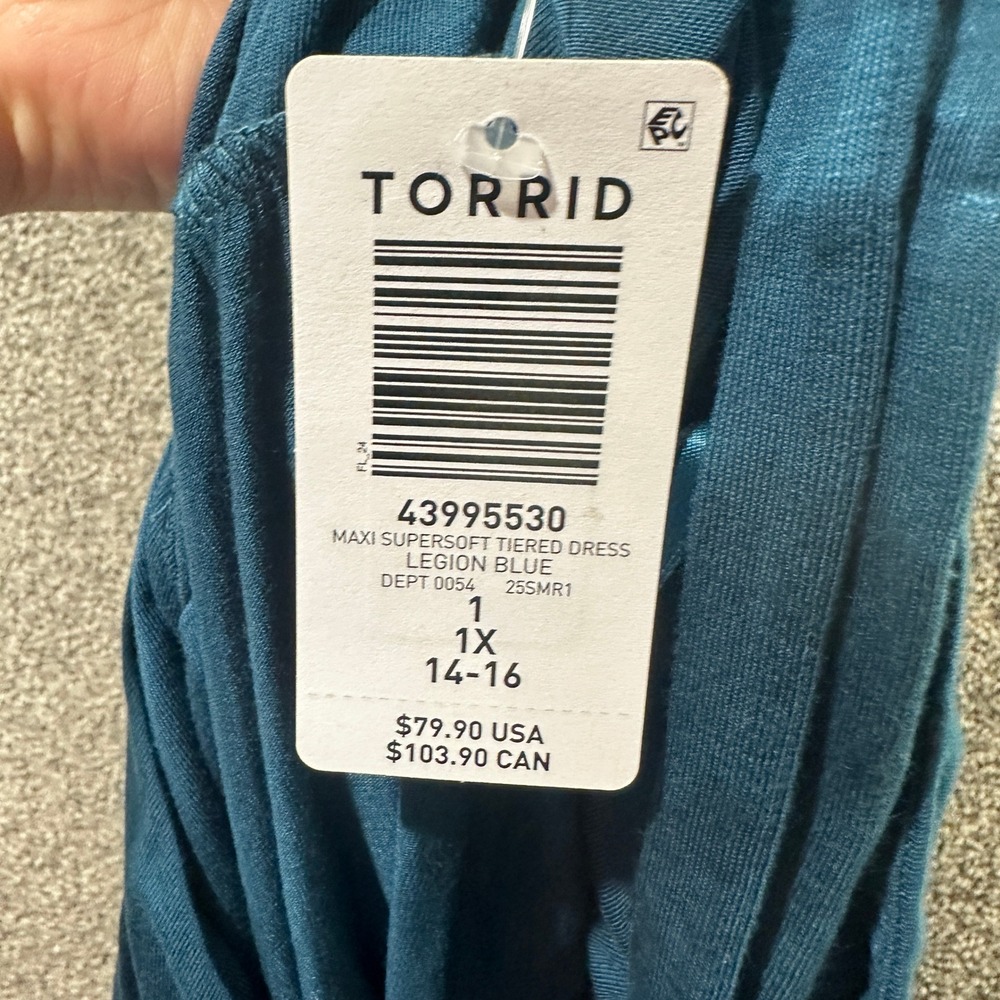 Torrid Supersoft Tiered Maxi Dress Women 1X 14/16 Blue V-Neck Adjustable Straps - Picture 3 of 11